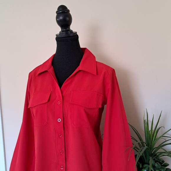 Calvin Klein Jeans Red Blouse Women's Small Travel Shirt Lightweight Collared - Picture 5 of 10